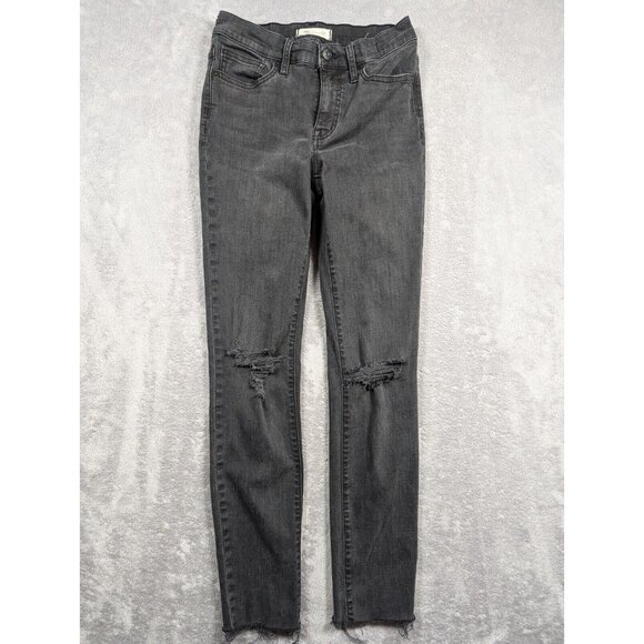 Madewell Jeans Womens Size 26 Charcoal Skinny Distressed Grunge Edgy Mid Rise - Picture 1 of 12